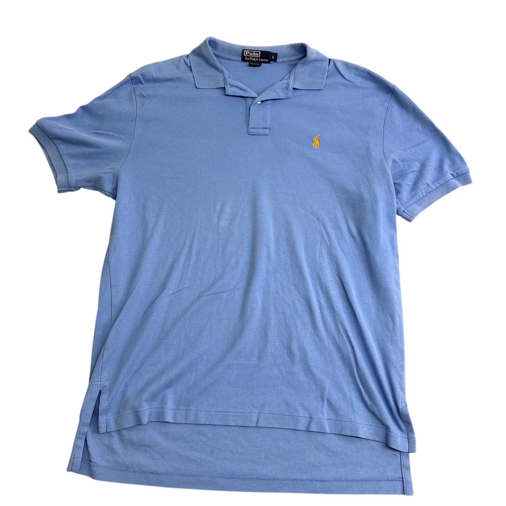 Polo Ralph Lauren Mens Blue Cotton Short Sleeve Polo Shirt Orange Pony Large